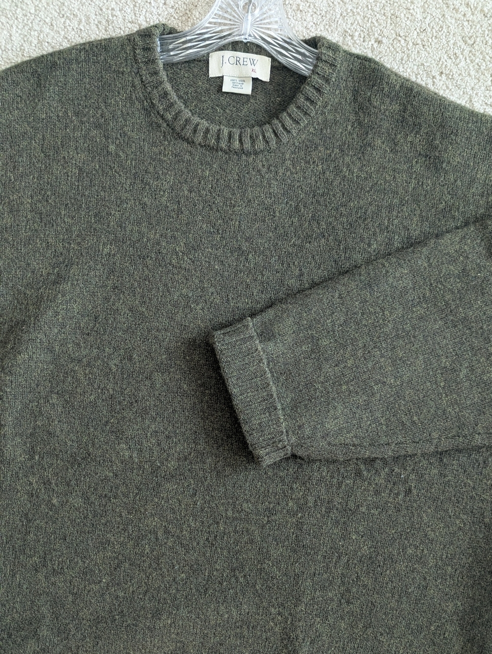 J.Crew Vintage Men's Crewneck Y2K Sweater 100% Shetland Wool Olive Green Sz XL